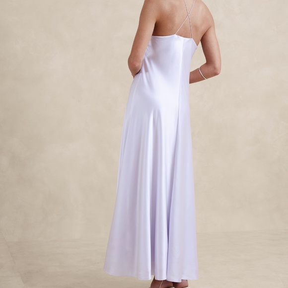 New! BANANA REPUBLIC Luxurious 💯% Silk Maxi Dress, Whisper Violet, Sz L 🎁 - Picture 5 of 7